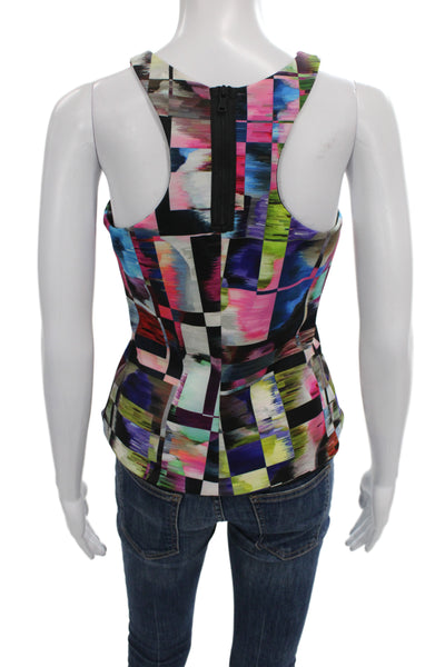 Milly Womens Multicolor Geometric Sleeveless Camisole Round Neck Zip Size S