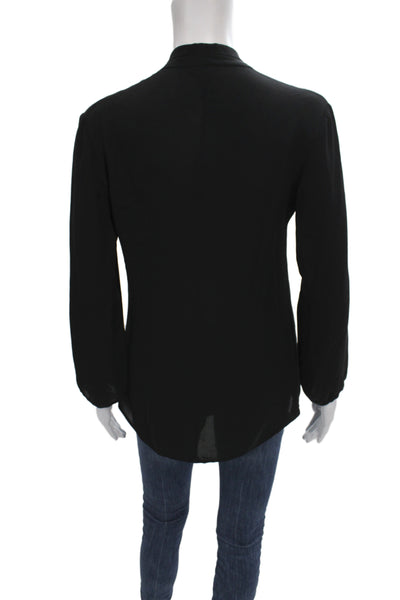 Theory Women Basic Silk V-Neck Long Sleeve Blouse Black Petite Size S