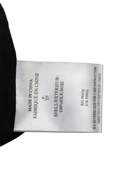 Theory Women Basic Silk V-Neck Long Sleeve Blouse Black Petite Size S