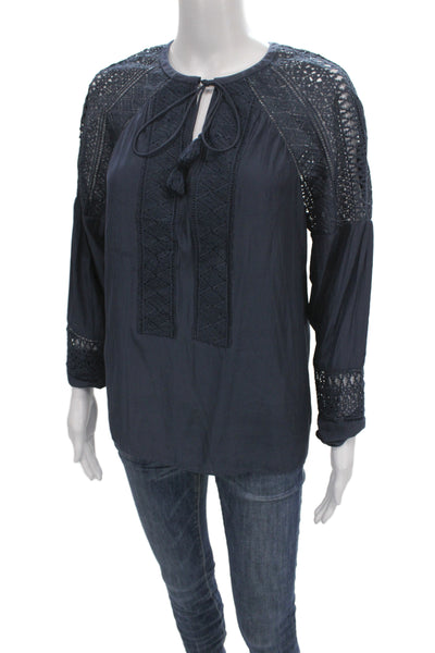 Ramy Brook Womens Tunic Blouse Blue Long Sleeve Round Neck Size XS