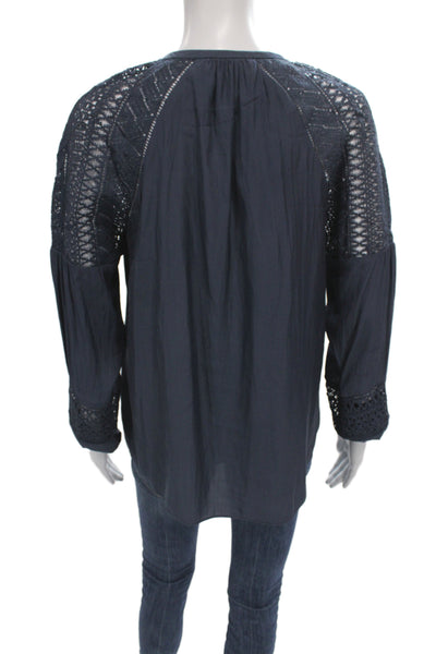 Ramy Brook Womens Tunic Blouse Blue Long Sleeve Round Neck Size XS