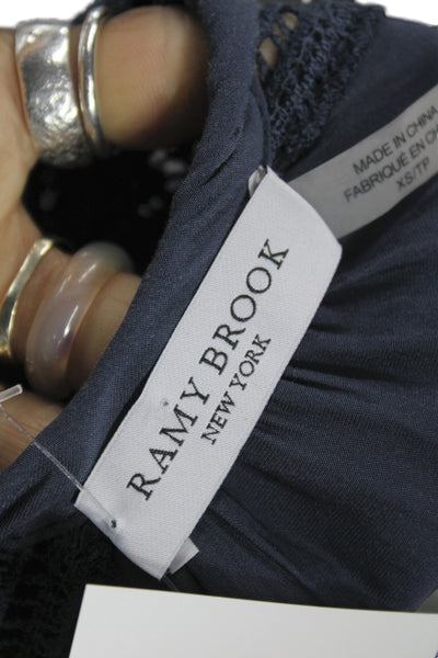 Ramy Brook Womens Tunic Blouse Blue Long Sleeve Round Neck Size XS