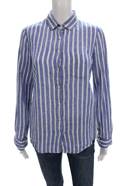J Crew Womens Blue Striped Button-Up Linen Blend Long Sleeve Size 2