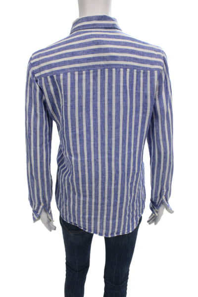 J Crew Womens Blue Striped Button-Up Linen Blend Long Sleeve Size 2