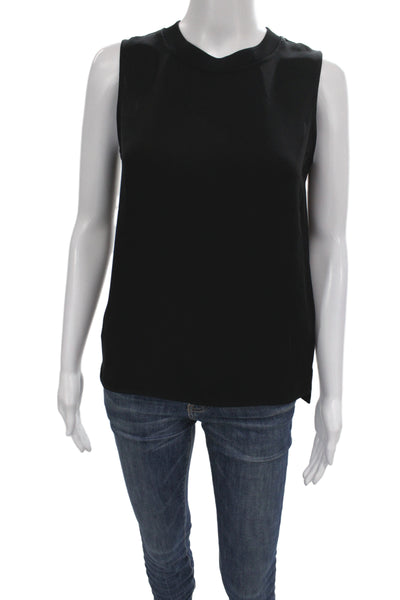 Theory Women Basic Silk Sleeveless Crew Neck Tank Black Petite Size S