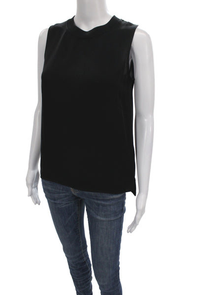 Theory Women Basic Silk Sleeveless Crew Neck Tank Black Petite Size S