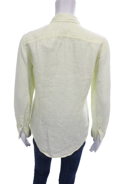 J Crew Womens Yellow 100% Linen Collared Long Sleeve Basic Button-Up Size 0