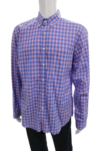 J Crew Mens Cotton Gingham Light Weight Button Down Shirt Blue Pink Size Large