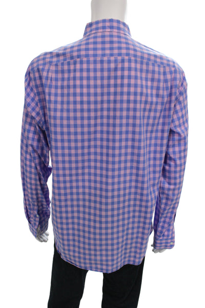J Crew Mens Cotton Gingham Light Weight Button Down Shirt Blue Pink Size Large