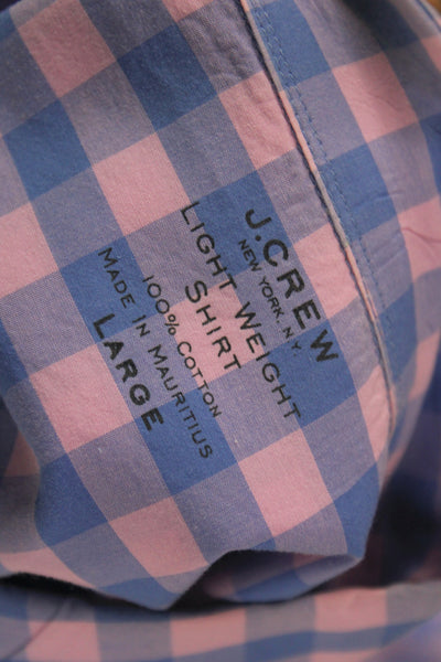 J Crew Mens Cotton Gingham Light Weight Button Down Shirt Blue Pink Size Large