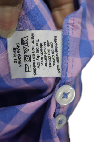 J Crew Mens Cotton Gingham Light Weight Button Down Shirt Blue Pink Size Large