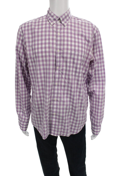 J Crew Mens Cotton Gingham Light Weight Button Down Shirt Purple Size Large