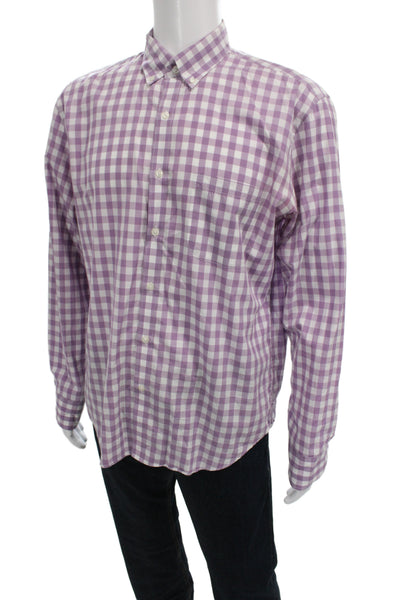 J Crew Mens Cotton Gingham Light Weight Button Down Shirt Purple Size Large