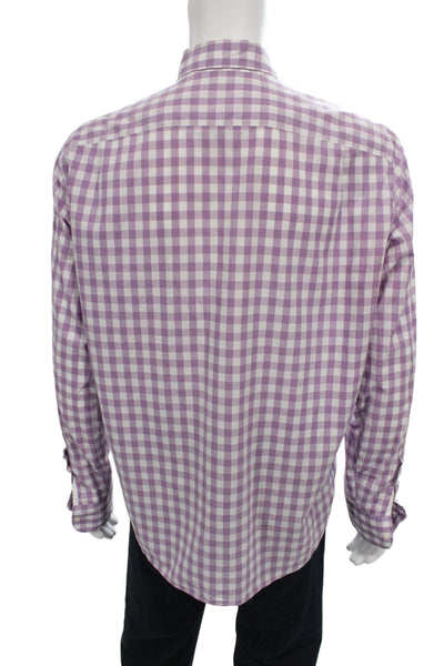 J Crew Mens Cotton Gingham Light Weight Button Down Shirt Purple Size Large