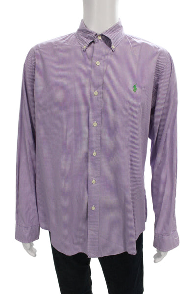 Ralph Lauren Blue Label Mens Gingham Button Down Shirt Purple Size L