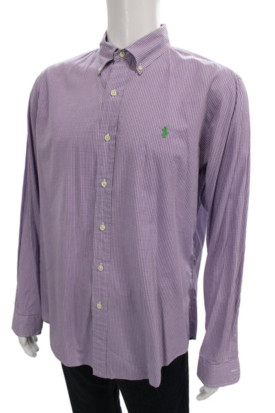 Ralph Lauren Blue Label Mens Gingham Button Down Shirt Purple Size L