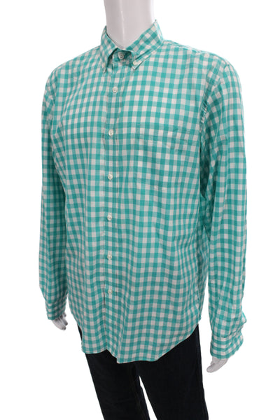 J Crew Mens Cotton Gingham Light Weight Button Down Shirt Teal Size Large