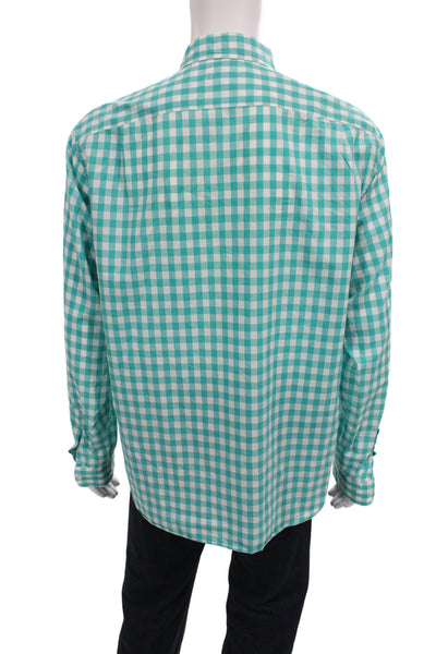 J Crew Mens Cotton Gingham Light Weight Button Down Shirt Teal Size Large