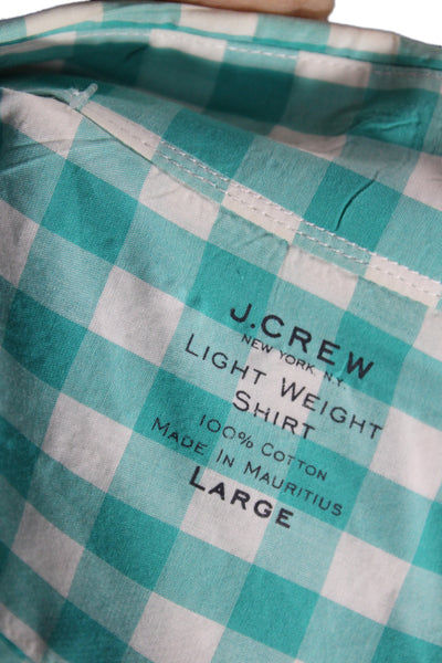 J Crew Mens Cotton Gingham Light Weight Button Down Shirt Teal Size Large