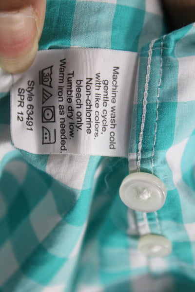 J Crew Mens Cotton Gingham Light Weight Button Down Shirt Teal Size Large