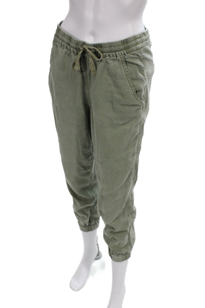 J Crew Women Jogger Pants Green Linen Drawstring Size 0