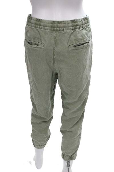 J Crew Women Jogger Pants Green Linen Drawstring Size 0