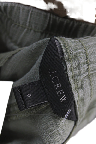 J Crew Women Jogger Pants Green Linen Drawstring Size 0