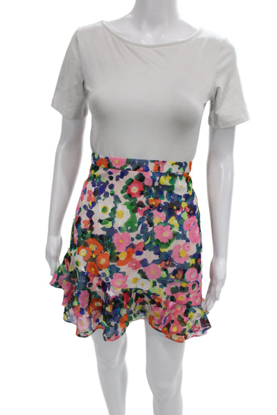 Saloni Womens Floral Mini Skirt Multicolor Zip 100% Polyester Size 4