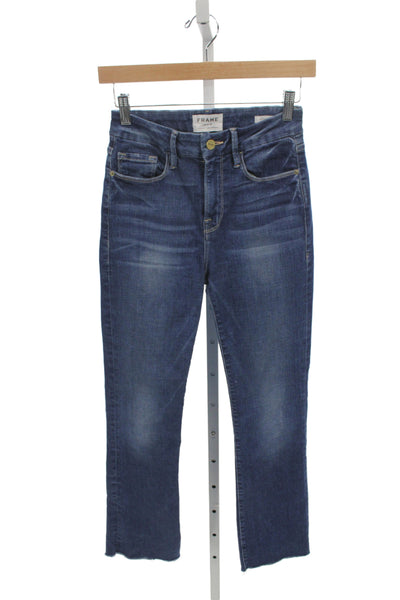 Frame Womens Cropped High Rise Blue Cotton Jeans 28 Inseam Size 25