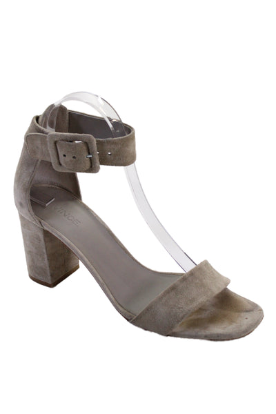 Vince Womens Suede Ankle Strap Block Heels Sandals Shoes Gray Size 7.5M