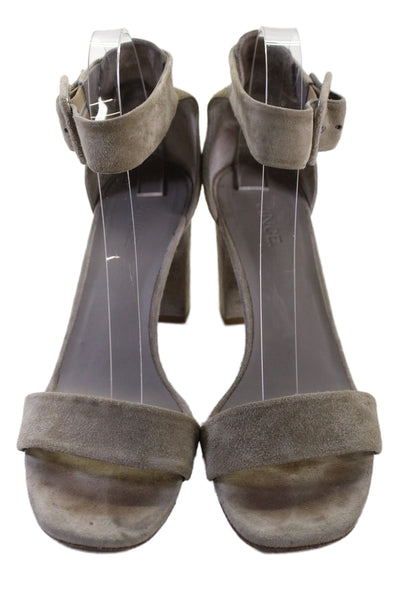 Vince Womens Suede Ankle Strap Block Heels Sandals Shoes Gray Size 7.5M