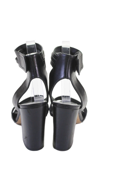 Vince Womens Leather Ankle Strap Block Heels Sandals Shoes Black Size 7.5M