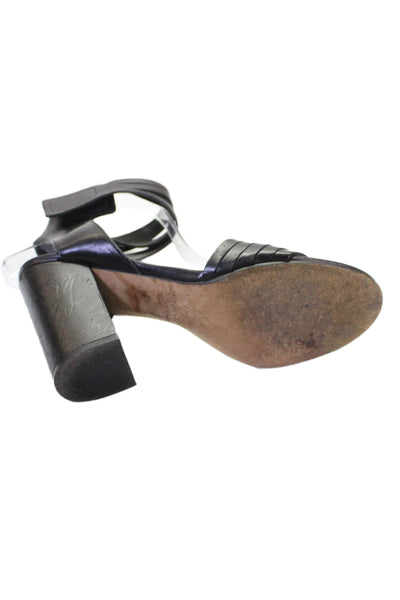 Vince Womens Leather Ankle Strap Block Heels Sandals Shoes Black Size 7.5M