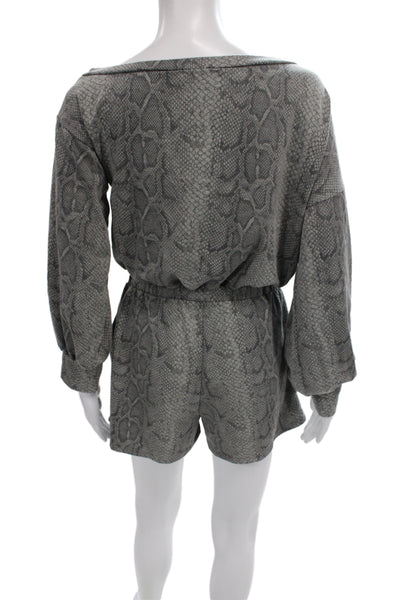 Le Lis Womens Gray Animal Print Boat Neck Long Sleeve Romper Size S