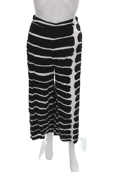 Marimekko Women Cropped Pants Black Rayon Striped Pull On Size XS