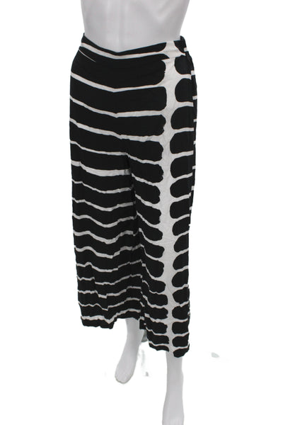 Marimekko Women Cropped Pants Black Rayon Striped Pull On Size XS