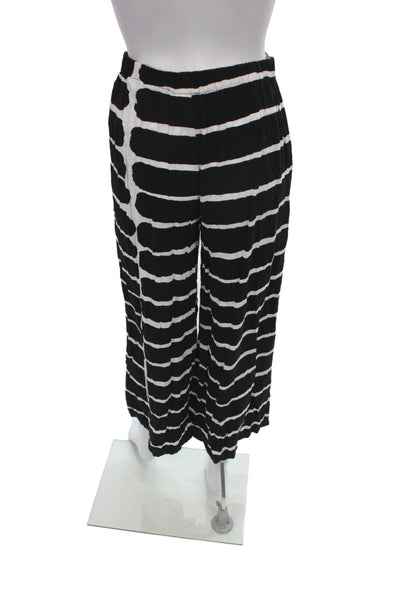 Marimekko Women Cropped Pants Black Rayon Striped Pull On Size XS