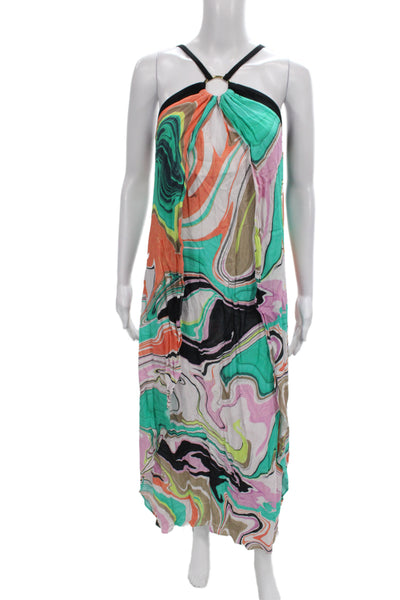 Trina Turk Women Maxi Tie Dye Halter Sleeveless Midi Dress Multicolor Size XS
