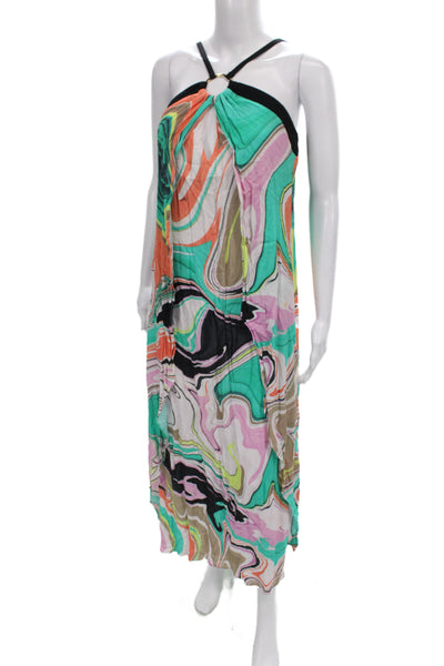 Trina Turk Women Maxi Tie Dye Halter Sleeveless Midi Dress Multicolor Size XS