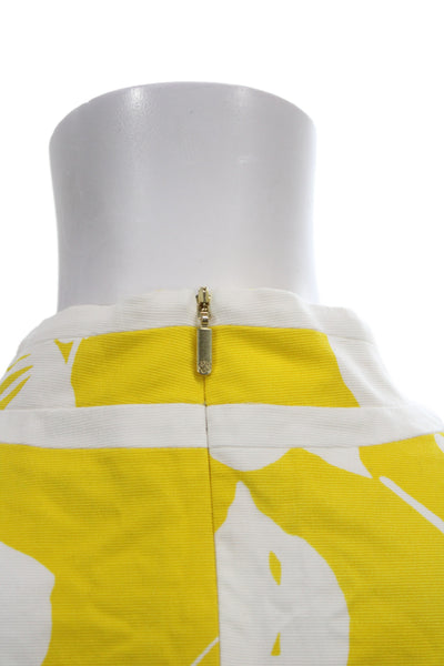 Trina Turk Women Shift Dress Yellow Floral Sleeveless Mock Neck Zip Size 2