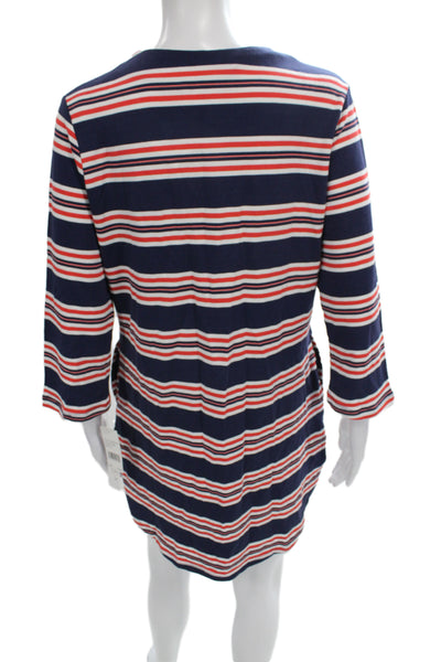 La Blanca Women Shift Cover Up Blue Scoop Neck Cotton 3/4 Sleeve Size XS