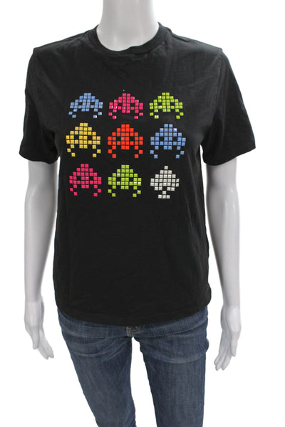 Space Invaders X Kate Spade Women Black Geometric Tee Short Sleeve Size 2XS