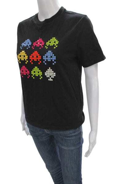 Space Invaders X Kate Spade Women Black Geometric Tee Short Sleeve Size 2XS