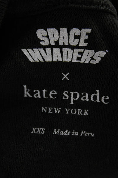 Space Invaders X Kate Spade Women Black Geometric Tee Short Sleeve Size 2XS