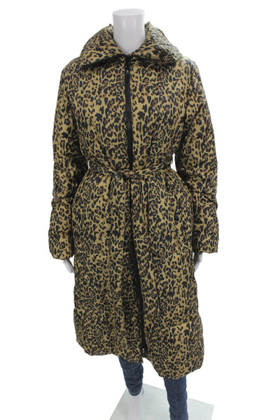 J Crew Women Puffer Jacket Leopard Print Multi Zip Long Sleeve Size XS