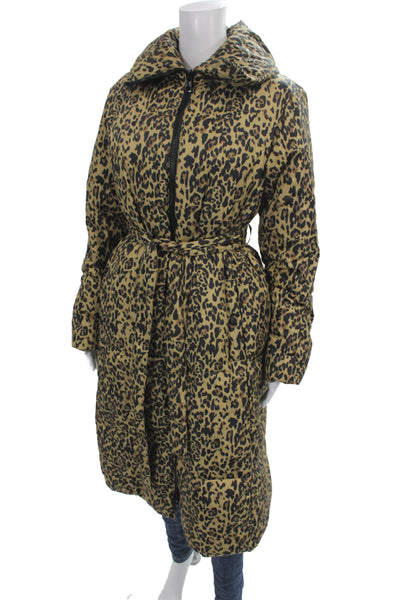 J Crew Women Puffer Jacket Leopard Print Multi Zip Long Sleeve Size XS