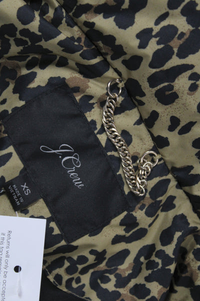 J Crew Women Puffer Jacket Leopard Print Multi Zip Long Sleeve Size XS
