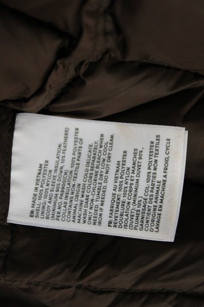 Lands End Womens Puffer Jacket Brown Floral Polyester Zip Long Sleeve Size S
