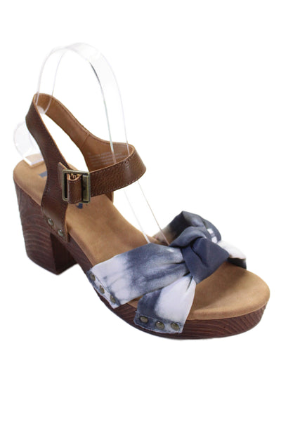 Korks Womens Leather Trim Ankle Strap Sandals Heels Blue Size 7M