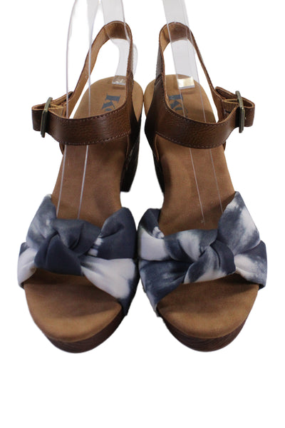 Korks Womens Leather Trim Ankle Strap Sandals Heels Blue Size 7M